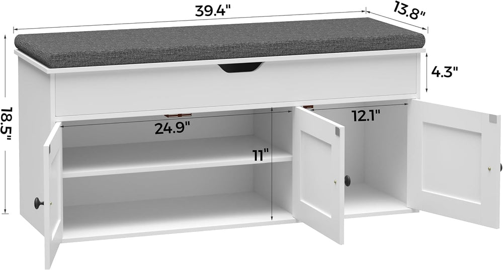Homleke Shoe Storage Bench with Lift Top & 3 Barn Doors | Entryway Bench ...