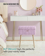 SONGMICS Vanity Stool Chair Faux Fur with Storage, Vanity Bench, Metal Legs, Adjustable Feet, for Living Room, Bedroom, Makeup Room, Light Lilac ULOM505PZ02