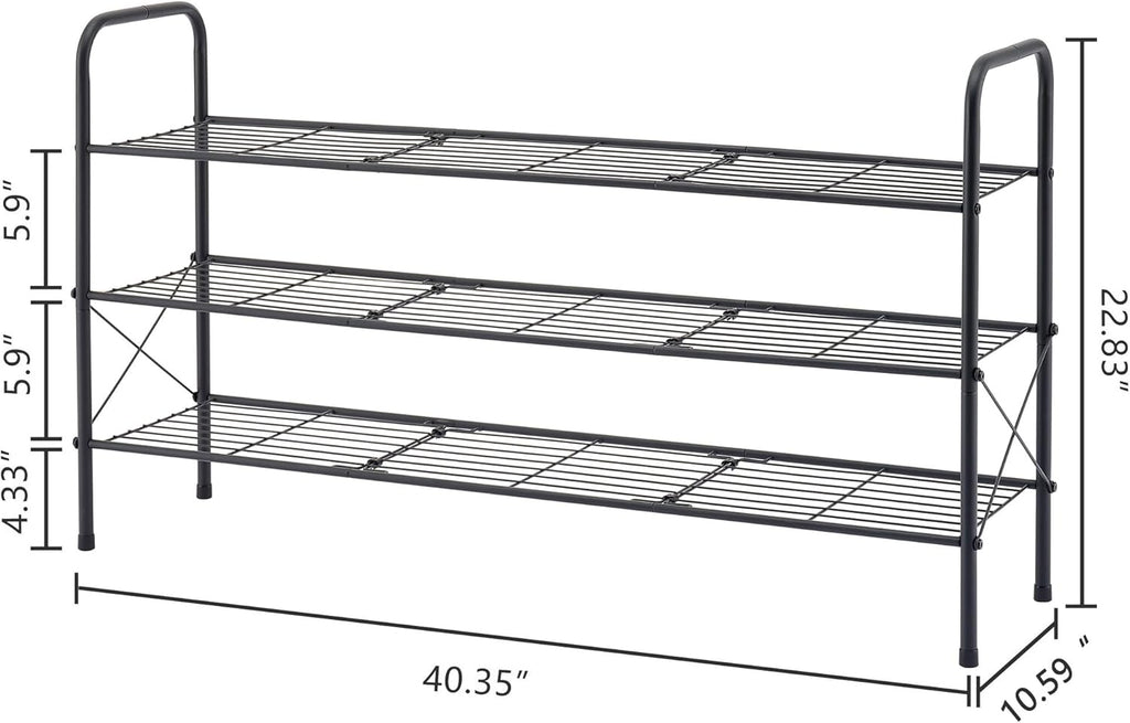 Hoctieon 3 Tier Mesh Style Shoe Rack, Entryway Shoe Shelf, Shoe Storage Organizer, Shoe Rack for Closet, Space Save for Bathroom, Garage, Hallway, Bedroom, Living Room, Black