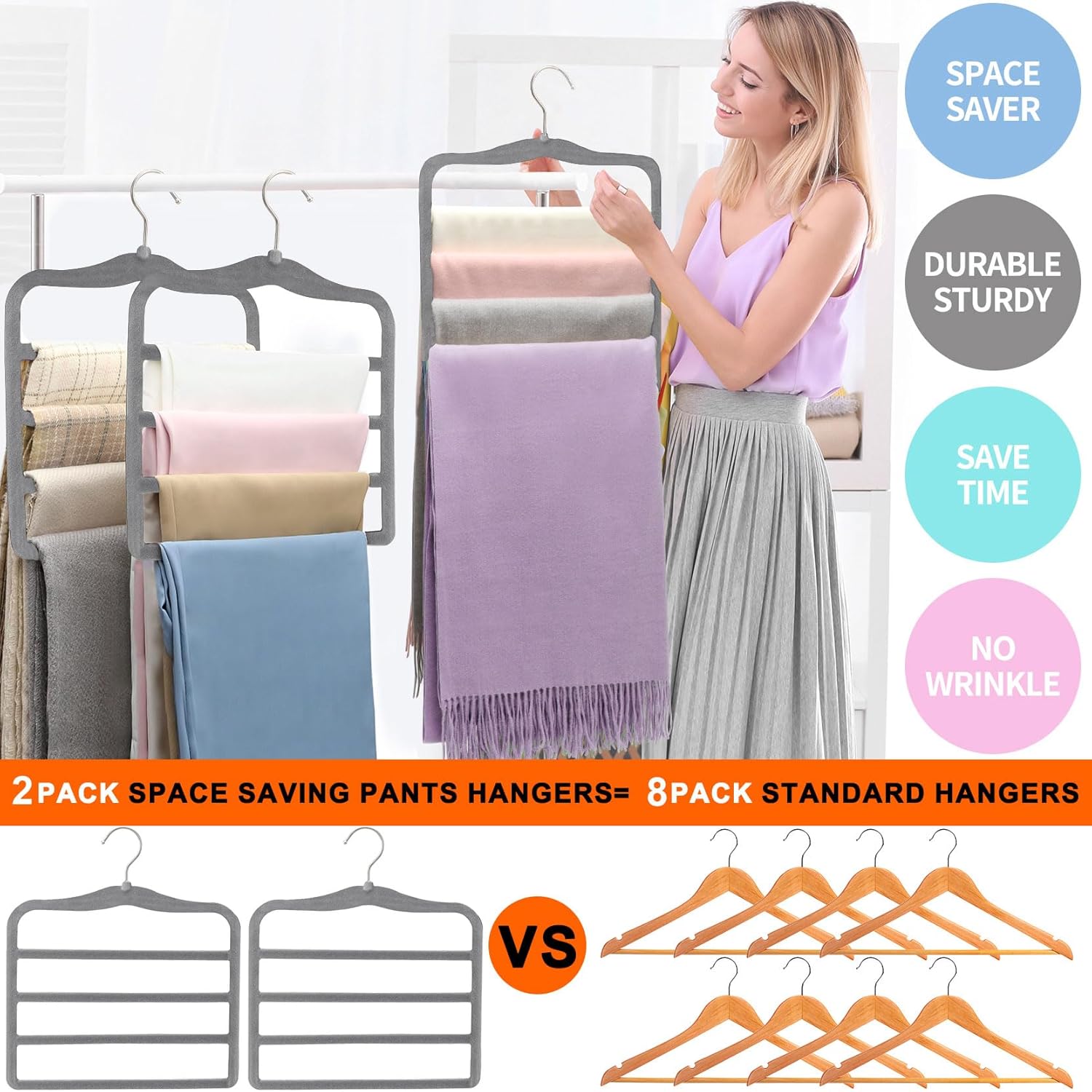 Closet Organizers and Storage, Magic Pants Hangers Space Saving, 4 Tiers Skirt Hangers, Jean Scarf Hangers, Closet Organizer Clothes Hangers, College Dorm Essentials Apartment Essentials-2 Pack