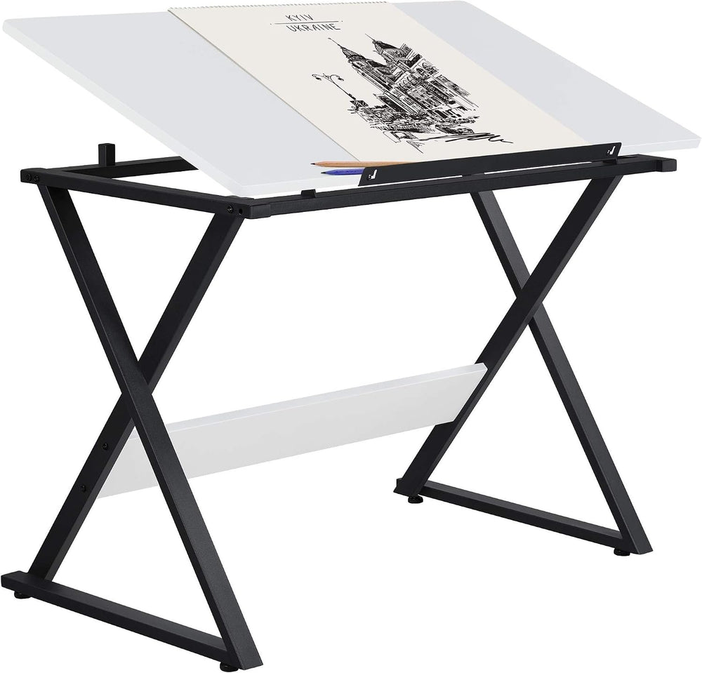 Yaheetech Height Adjustable Drafting Table, Tilting Art Desk, White | Sturdy ...