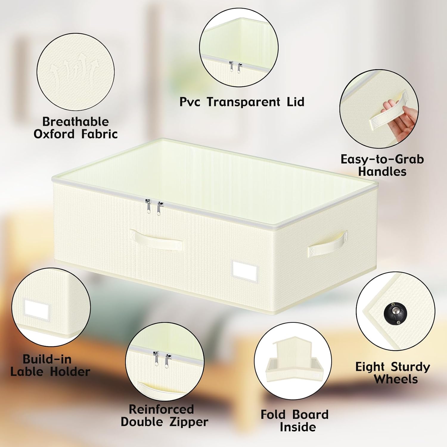 EE-RoomWorld Under Bed Storage with Wheels, No Assemble Required 12 inches height Under Bed Storage bins,Large capacity Rolling Underbed Shoe Storage containers，dorm underbed storage drawers