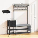 Itaar Coat Rack, Hall Tree with Bench and Shoe Storage, 7-in-1 Entryway Bench with Soft Cushion, Storage Bag, 3 Fabric Drawers(Grey)