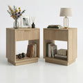 holzart Set of 2 Fluted Wood Nightstands with Hidden Compartment, Modern Oak End Tables with Wavy Drawer and Open Shelf, Boho Bedside Tables for Bedroom, Light Wood