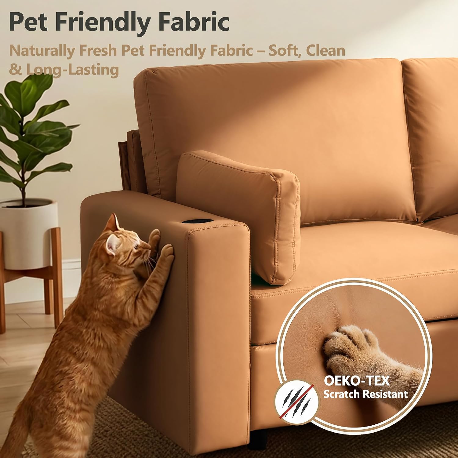 Leather Sectional Sofa, 78" Oversized Loveseat Couch with Storage, Deep Seat Scratch Resistant Faux Leather, Wide Vegan Leather Sofa, (Brown, Loveseat + Ottoman)