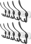 Coat Rack Wall Mount with 5 Tri Hooks, Stainless Steel 16 Inch – White & Black Matte Finish, Heavy Duty Wall Mounted Hook Rack for Coats, Hats, Towels, Scarfs, Robes, Bags, Entryway & Bathroom, 2 Pack