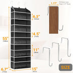 Over The Door Organizer-5 Layers Large Pockets, Heavy Duty Door Organizer Hanging Storage, 10 Mesh Side Pockets & Clear Window for Bedroom, Bathroom,Kitchen,Nursery, Pantry,Dorm Holds Shoes(Black)