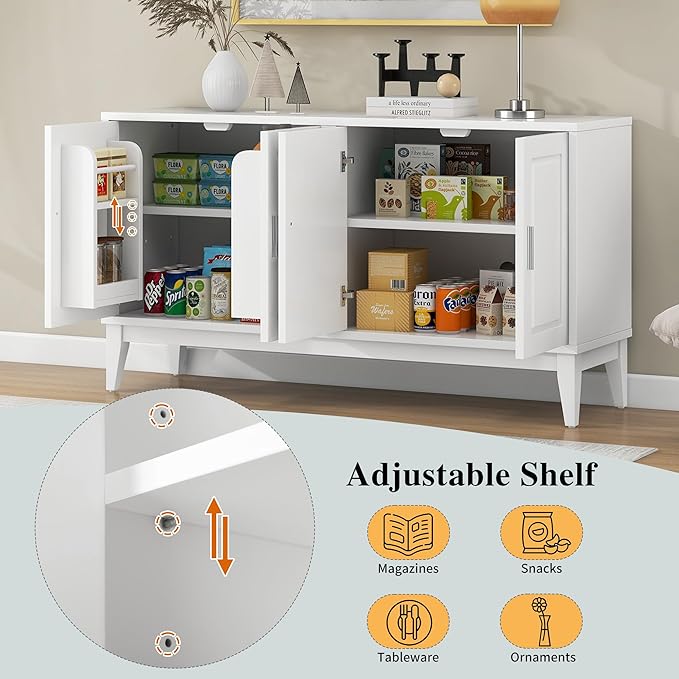 Merax Sideboard Buffet Storage Cabinet with Door Organizers, Cupboard Console Table for Kitchen, Dining and Living Room, Adjustable Shelf, White
