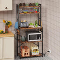 Kitchen Bakers Rack with Power Outlet, 5 Tiers Coffee Bar Table, Kitchen Microwave Stand with 6 S-shaped Hooks, Kitchen Storage Shelf Rack for Spices, Pots, Rustic Brown
