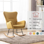 Phoenix Home Rocking Chair Nursery Velvet Upholstered Glider Rocker Rocking Accent Chair Padded Seat with High Backrest Armchair Comfy Side Chair for Living Room Bedroom Offices, Yellow
