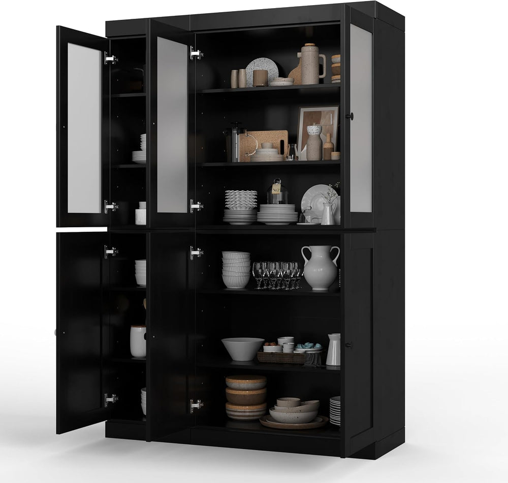 Palace Imports 100% Solid Wood 48.5"" Pantry Cabinet with Frosted G...