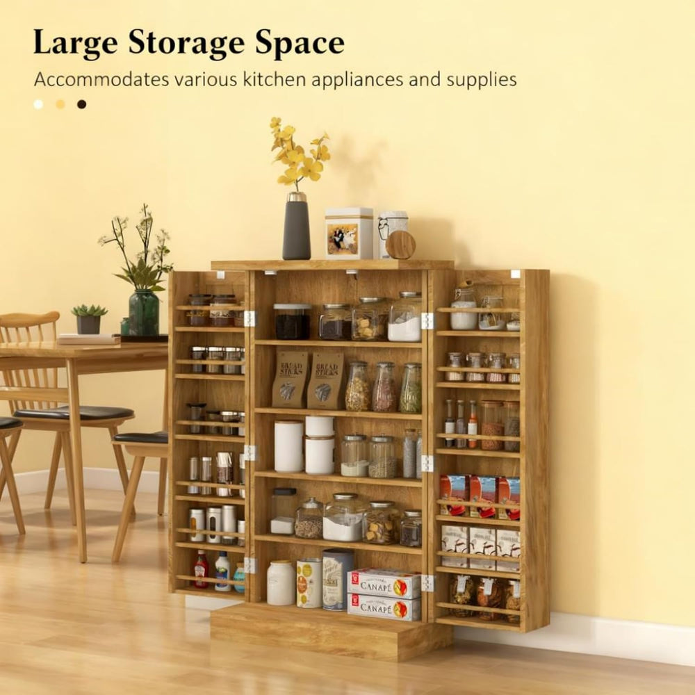 White Adjustable Shelves Food Pantry Cabinet, Small Kitchen Storage Cabinet w...