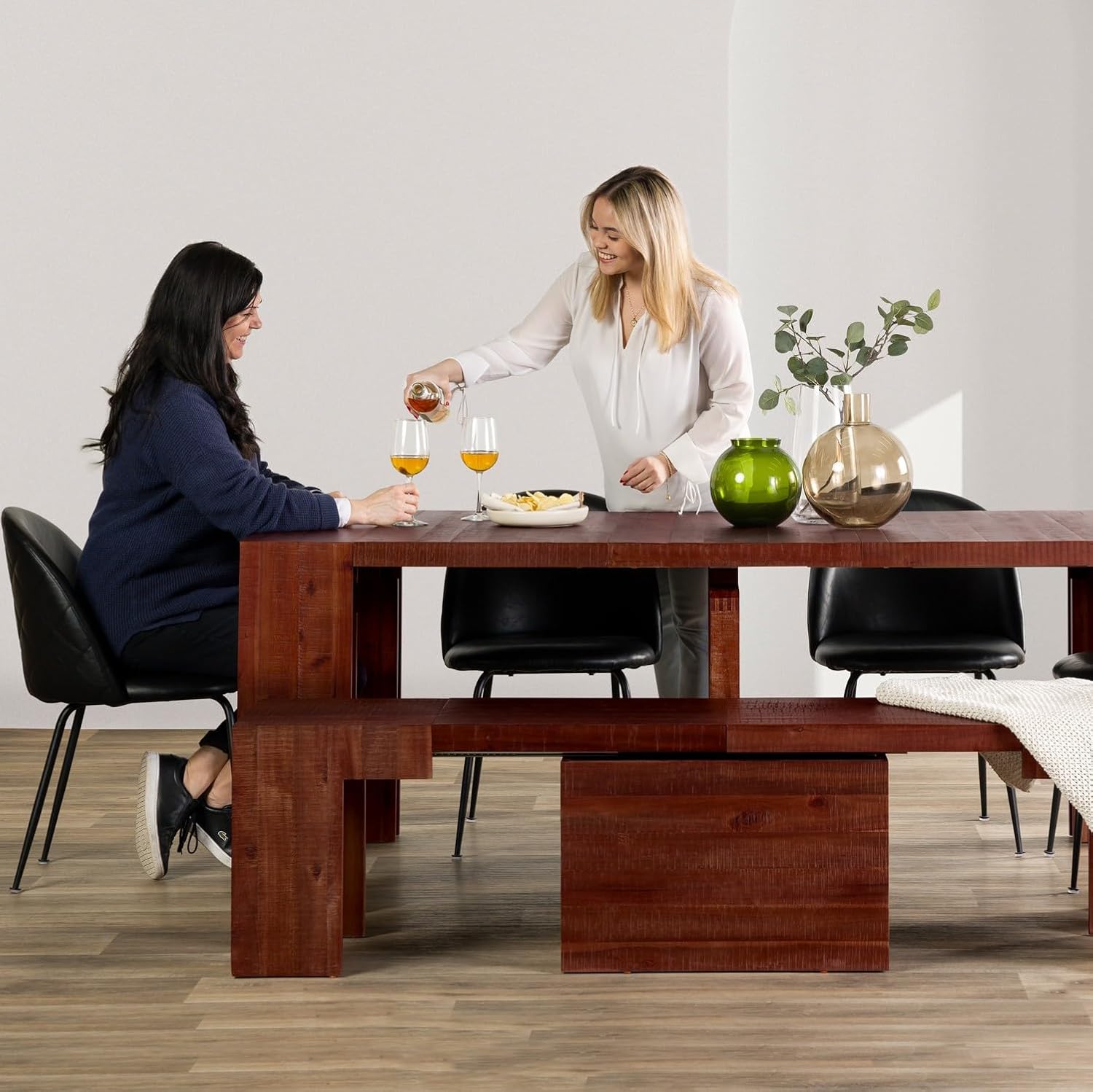Transformer Table Solid Wood Extendable Dining Table, Red Oak | Seats 2-12, Expandable Dining Room Table, Space-Saving Furniture, Kitchen and Dining Room Furniture, Table + Bench