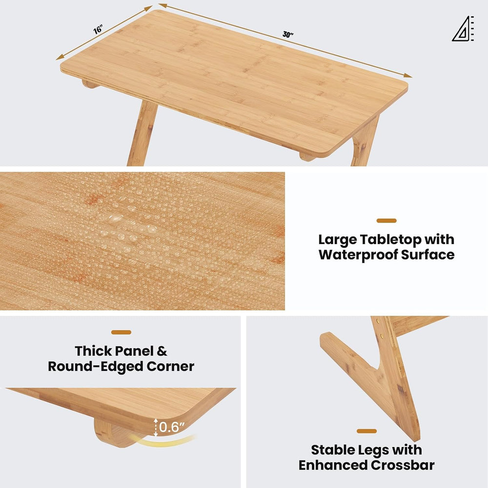 Tangkula Bamboo TV Tray Sofa Side Table, Z-Shaped Couch Table with 30” x 16” ...