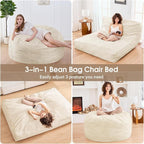 Bean Bag Chairs for Adults - Giant Bean Bag Chair Convertible Bean Bag Bed - Beanbag Chair with Micro Fiber Cover/Furniture Foam Filler - Floor Couch Sofa in Bedroom Dorm Room - Full Beige