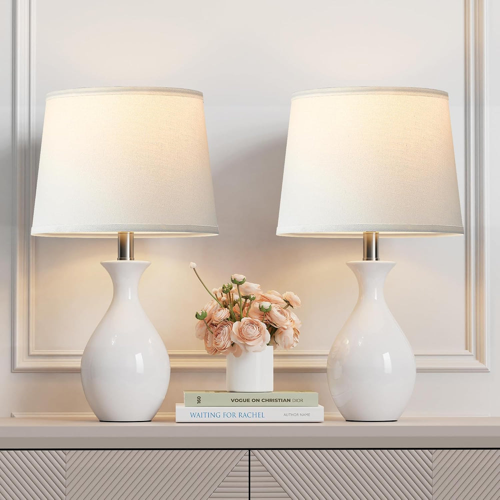 PARTPHONER Table Lamp Set of 2, Modern Ceramic Bedside Lamps for Night Stands...