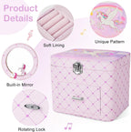 Basumee Musical Jewelry Box for Girls PU Leather Music Box with Drawer Large Kids Jewelry Organizer with Unicorn/Ballerina Jewelry Storage for Little Girls Ages 3–10, Birthday & Holiday Present