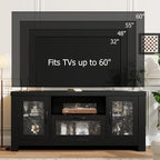 Garvee Farmhouse TV Stand for 55 Inch TV, Entertainment Center with Acrylic Door & Adjustable Shelves, Sideboard Buffet Storage Cabinet for Living Room Bedroom, Black