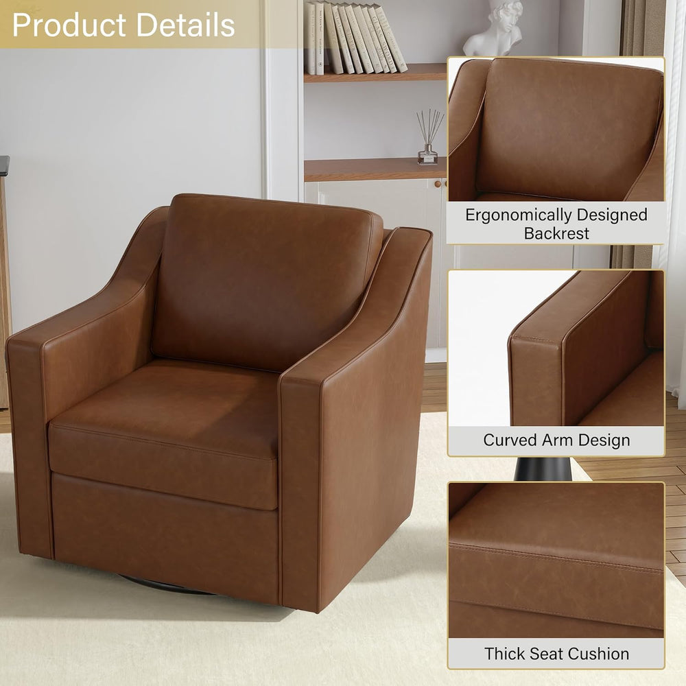 Faux Leather Swivel Accent Barrel Chairs Set of 2, Coffee