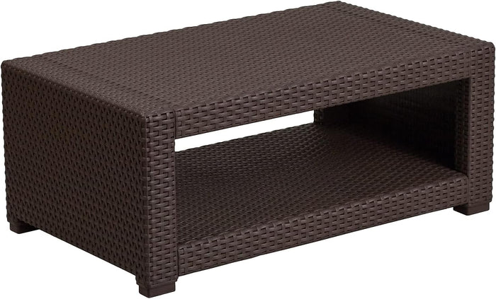 Flash Furniture Faux Rattan Outdoor Coffee Table, Brown