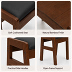 BAMBOOHOMIE Foot Stool Ottoman, Modern Vanity Stool Chair for Makeup with Removable Cushion & Side Handles, Bamboo Ottoman for Living Room Bedroom Office, Small Foot Rest for Couch (Black - Brown)