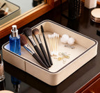 Faux Leather Square Vanity Tray 8x8x1.5 Inch, Decorative Makeup Jewelry Organizer for Dresser Bathroom Vanity Counter, Elegant Storage Tray for Perfume Skincare Cosmetics