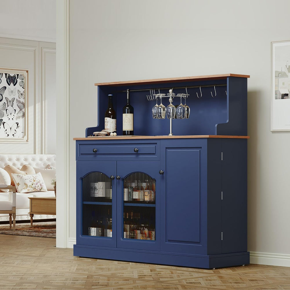 ARTPOWER 48" Farmhosue Coffee Bar Cabinet with Hutch, Wine Cabinet，Blue ...