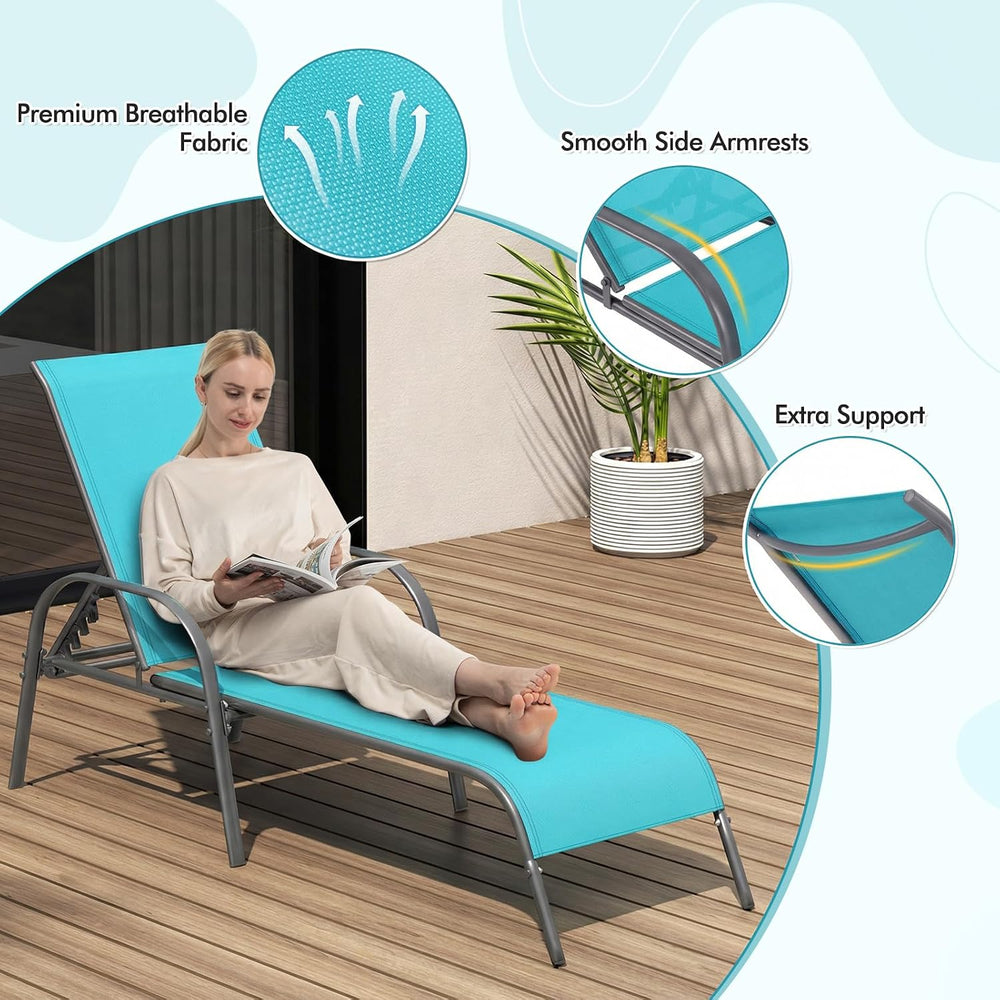 Tangkula Outdoor Lounge Chairs Set of 2, Patio Chaise Lounge with Adjustable ...