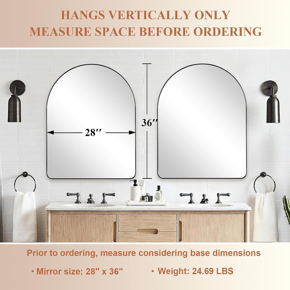 ANDY STAR Arched Mirror, 28 x 36 Inch Black Wall Mirror in Stainless Steel Me...