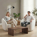Set of 2 Swivel Barrel Accent Chairs, White Boucle Chairs | 33.07" 360° modern upholstered armchairs with thick cushions and round reading chair style for living rooms and bedrooms.