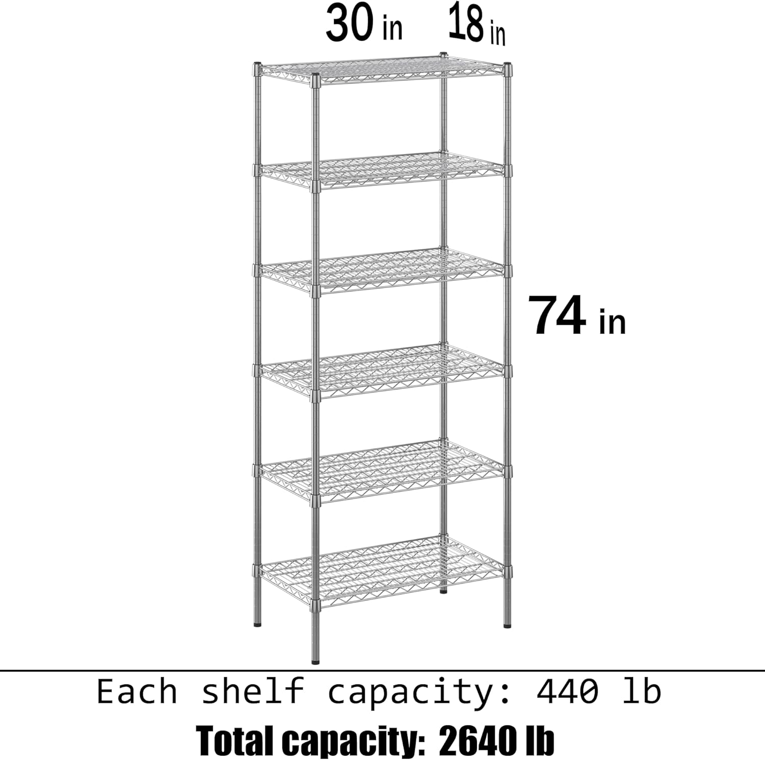 18" Deep x 30" Wide x 74" Height Wire Shelving Kit | 6-Tier | NSF Commercial Storage Rack Unit