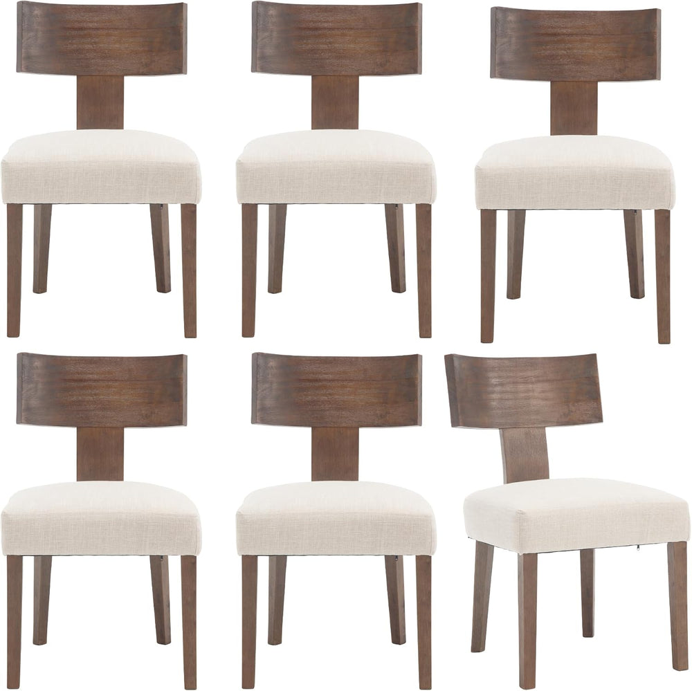 Farmhouse Dining Chairs Set of 6, Upholstered Dark Brown Wooden Chairs with T...