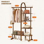41.3" Wide 3-in-1 Freestanding Clothing Rack, Wooden Coat Rack with 4 Shelves and 5 Hooks, Solid Rubber Wood Coat Rack with Shelves for Entryway, Bedroom, Living Room, Walnut