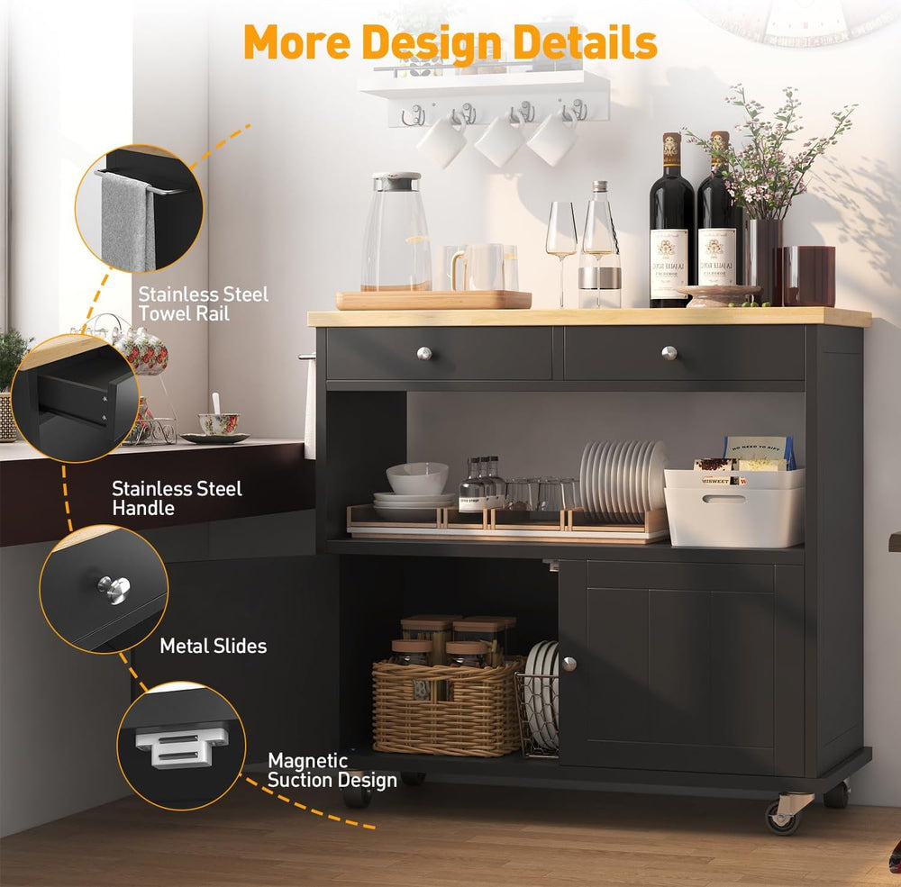 knoworld Rolling Kitchen Island with Storage Cabinet, 35.4'' Width Ki...