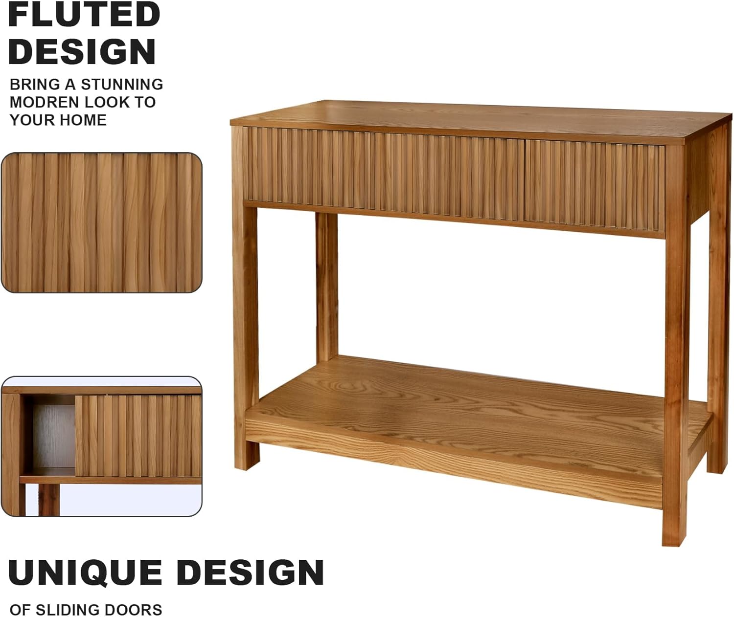 Fluted Console Table with Storage, 48" Long Entryway Slim Sofa Table Behind Couch Entry Tables, Narrow Wood Hallway Modern Living Room Couch Foyer Entrance Tables Brown