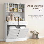 Pantry Storage Cabinet with Charging Station, 2 Tilt Out Trash Cabinets and Microwave Stand, 68" Kitchen Freestanding Kitchen Hutch with Glass Doors and Adjustable Shelf