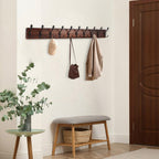 38.6'' Large Coat Rack Wall Mount Coat Hooks Coat Hanger with 10 Metal Black Triple- Hooks Brown Pine Real Wood Plank Hat Rack for Wall Hooks for Hanging Coat Hat Jacket