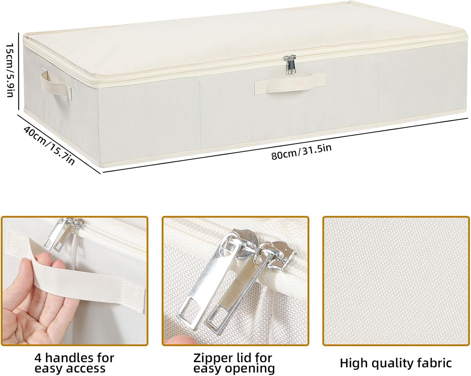 Underbed Storage Organizers, Container Bags with Lids, Storage Boxes With Sturdy Structure and Reinforced Handles, Beige, 3 Pack, 31.5 x 15.7 x 5.9 Inch