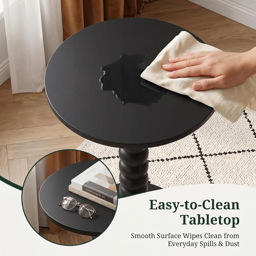 Round Side Table for Small Spaces, Modern Pedestal End Table with Solid Wood ...
