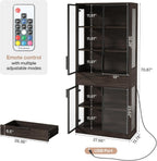 Tribesigns 71-inch Tall Display Cabinet with Doors, 5-Tier Curio Cabinet for Collectibles with LED Lights and Drawer, Display Case Bookcase with Shelves for Bedroom, Living Room, Office, Black