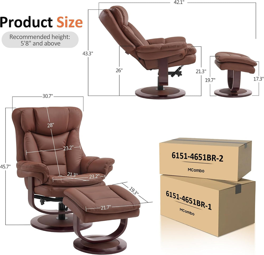 MCombo Oversized Swivel Recliner Chair with Ottoman, Adjustable Backrest, 360...