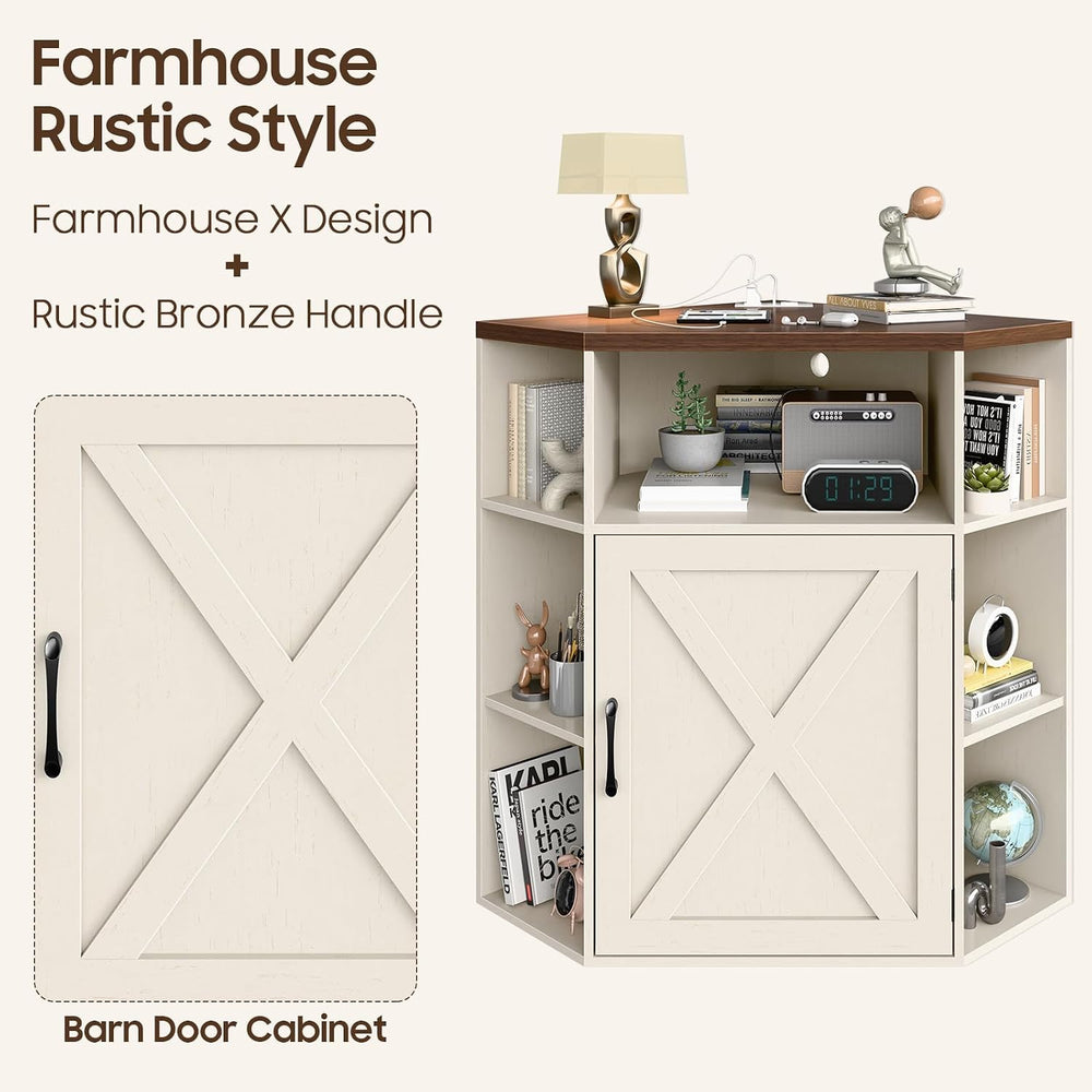 Vabches Corner Cabinet, Farmhouse Corner Storage Shelf, Off White