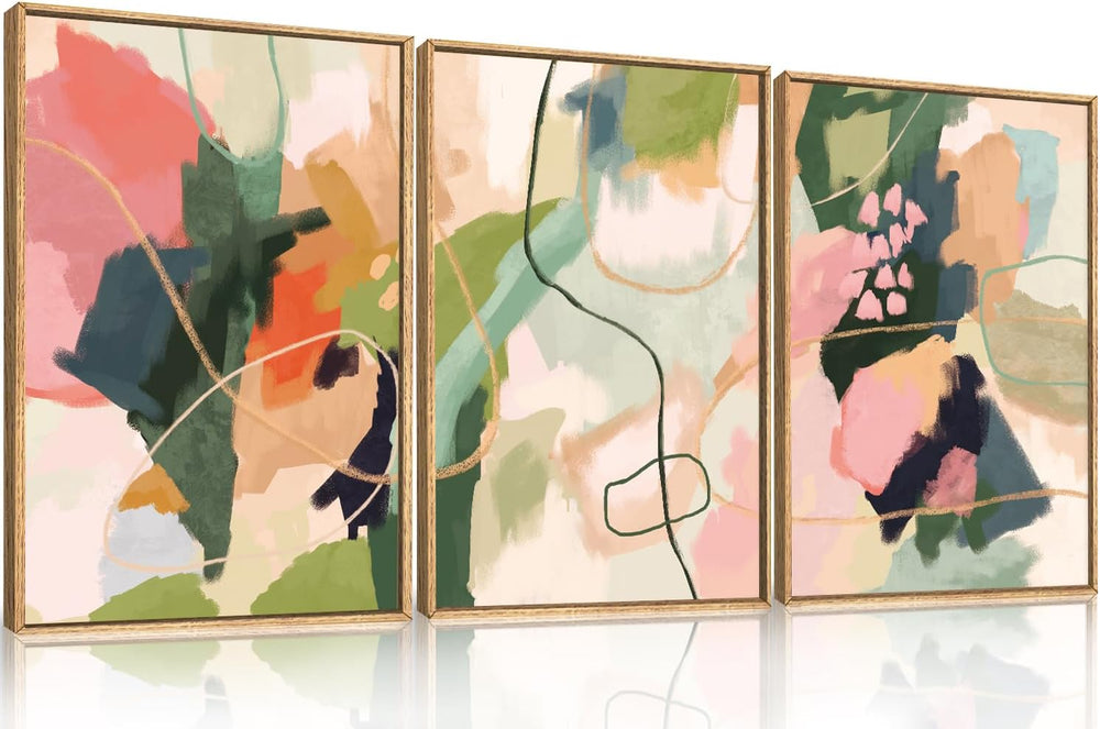 DRACIT Colorful Abstract Framed Canvas Wall Art Set,Modern Multicolor Pastel ...