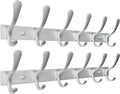 SKOLOO Coat Rack Wall Mounted - 6 Hooks, Pack of 2, Heavy Duty, Stainless Steel, Metal Wall Hanger, Sturdy Coat Hooks for Hanging Coats, Jacket, Clothes, Hat, Cold Light Silver