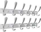 SKOLOO Coat Rack Wall Mounted - 6 Hooks, Pack of 2, Heavy Duty, Stainless Steel, Metal Wall Hanger, Sturdy Coat Hooks for Hanging Coats, Jacket, Clothes, Hat, Cold Light Silver