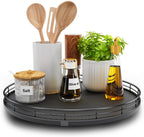 13" Lazy Susan Turntable Organizer for Table Top, Round Wooden Lazy Susan for Cabinet Kitchen Decor Centerpieces Coffee Table, Storage Condiments Spices, Bathroom Vanity Tray for Soap, Black