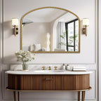28"x36" Large Arch Wall Mirror, Decorative Beaded Frame Hanging Vanity Mirror for Dresser, Bathroom, Entryway, Bedroom, Mantel, Antique Gold