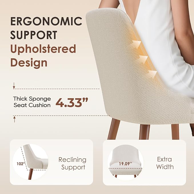 Dining Chairs Set of 2, Upholstered Dining Room Chair with Wood Legs, High-Back Padded Kitchen Chairs for Dining Room/Restaurant/Cafe, Beige
