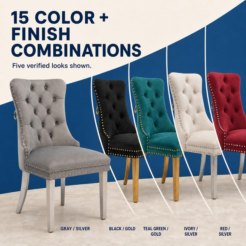Upholstered Dining Chairs Set of 6, Velvet Wingback Chair with Ring Pull | Ki...