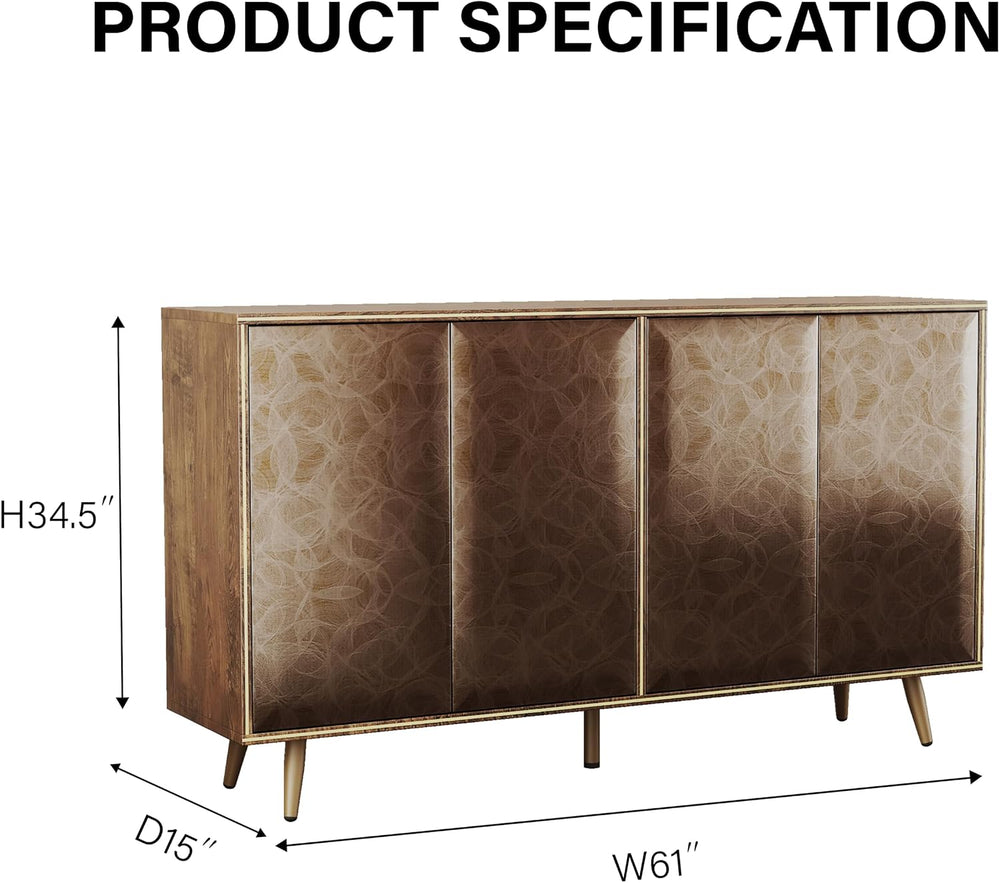 Sideboard Buffet Cabinet with Raised Shaped & Geometric Line Texture Door...